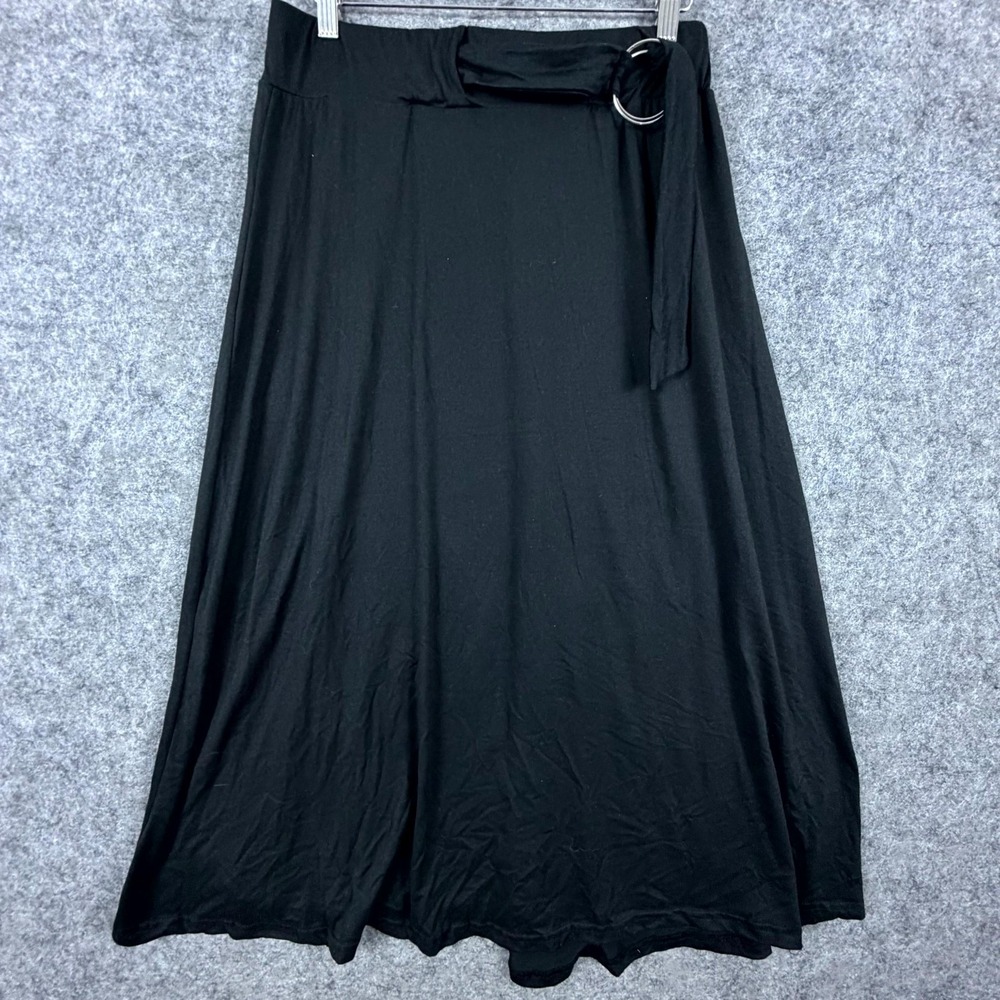 Liz & Lilli A-Line Midi Skirt Women XL Black Belted D-Ring Waist Career Casual